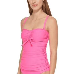 DKNY Pink Bandeau Bow Tankini Swim Top XS NWT